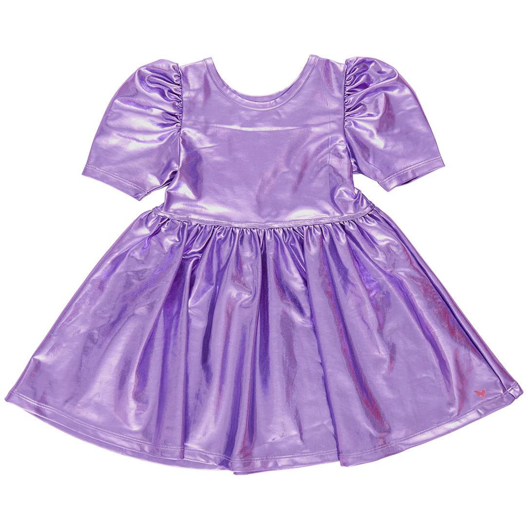 Girls Lame Polly Dress - Purple