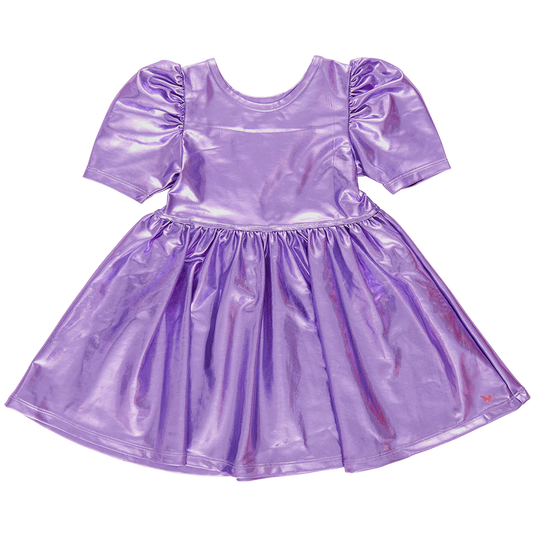 Girls Lame Polly Dress - Purple