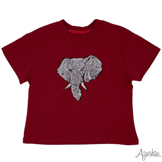 GAMEDAY Sequin Elephant on Crimson Boxy T’