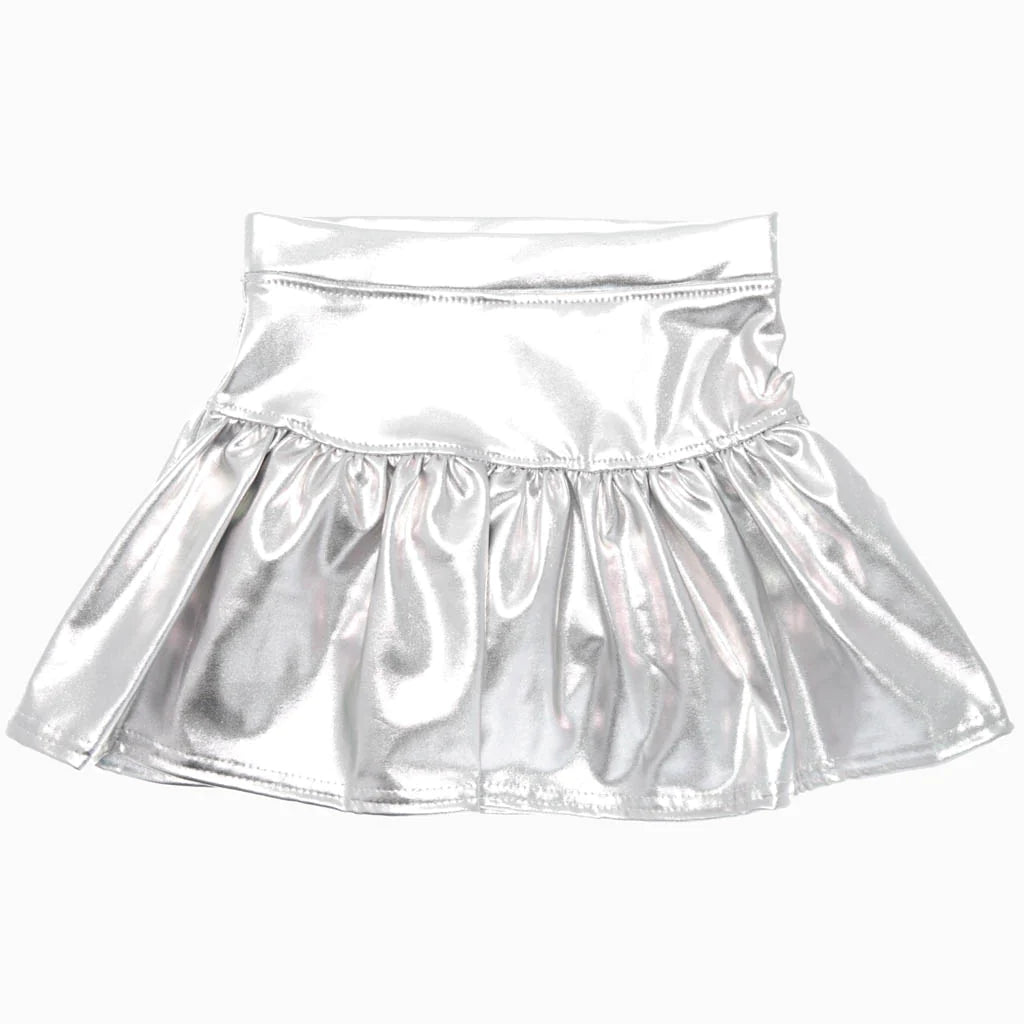 Silver Slick Metallic Gathered Skort in Silver