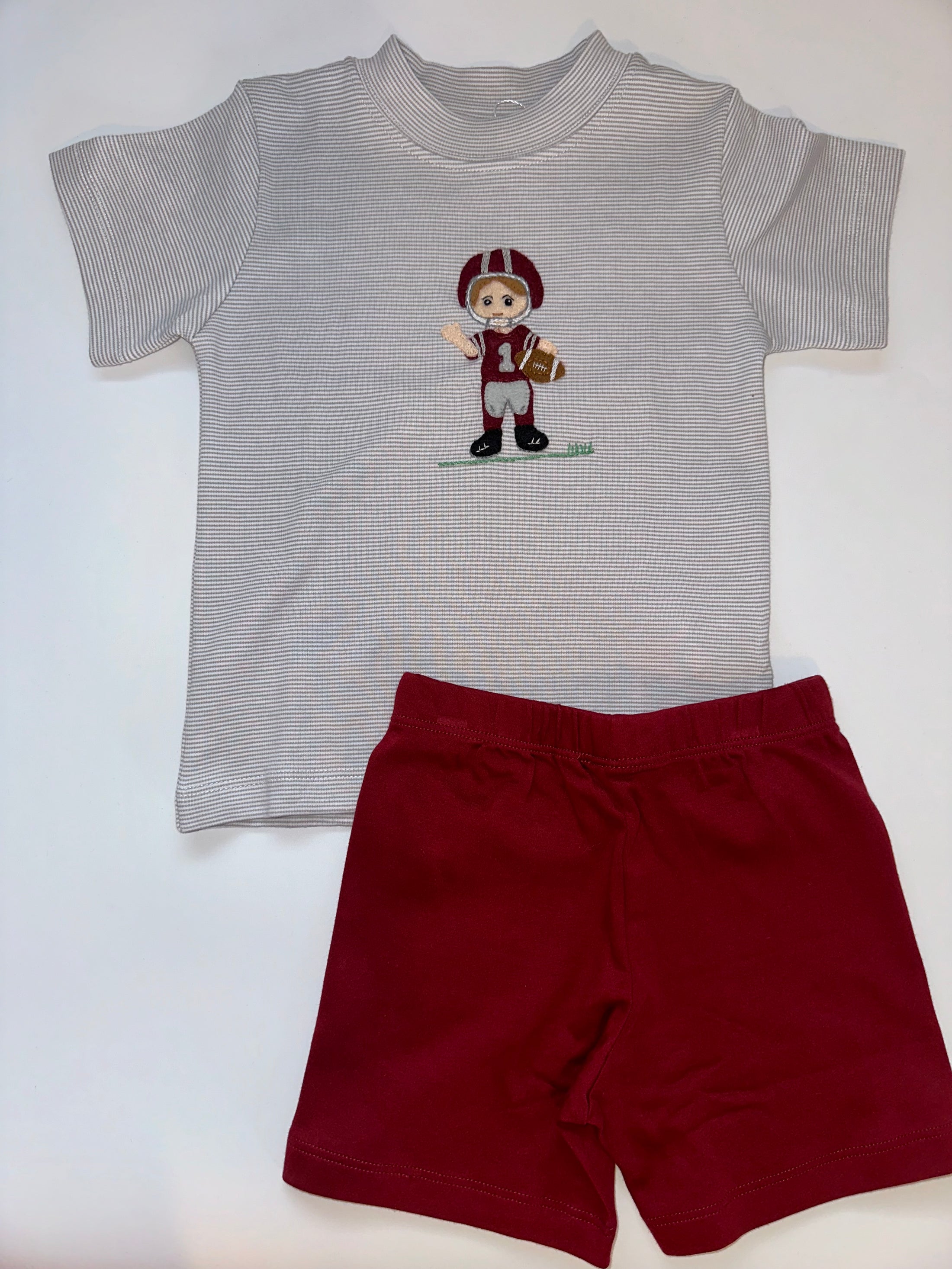 Touchdown Club Tee Shirt and Shorts Grey/Maroon