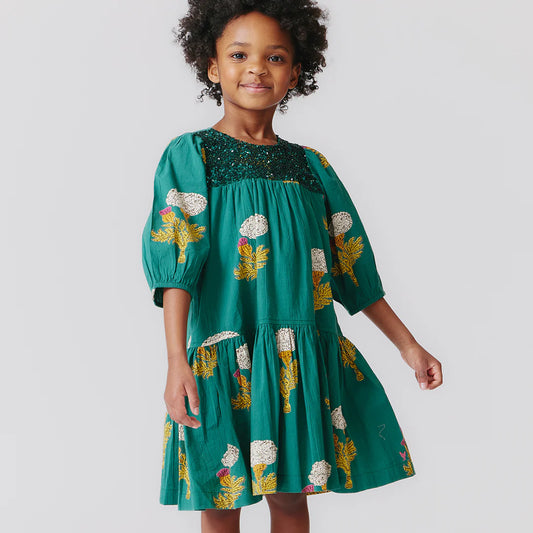 Girls Fiona Dress Emerald Marigold