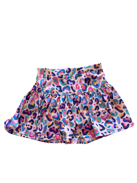 Print Gathered Skort Leopard Gems