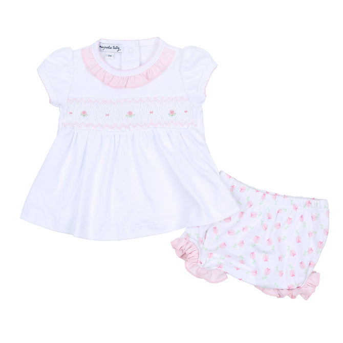 Tessa's Classics Pink Smocked Print Ruffle Diaper Cover Set