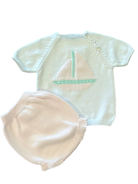 Mi Lucero Sailboat Diaper Set in Pink