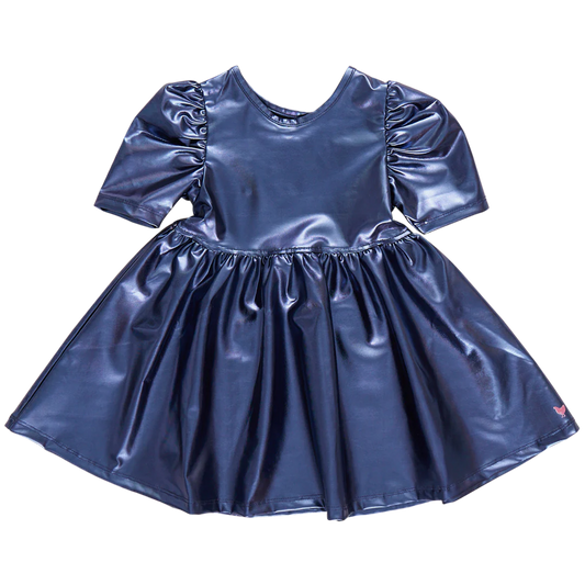 Girls Lame Polly Dress - Navy