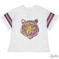 Load image into Gallery viewer, GAME DAY Glitter Boxy T’ Purple Gold Tiger
