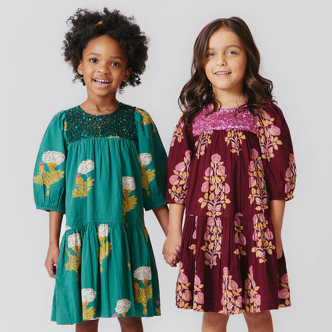 Girls Fiona Dress Emerald Marigold