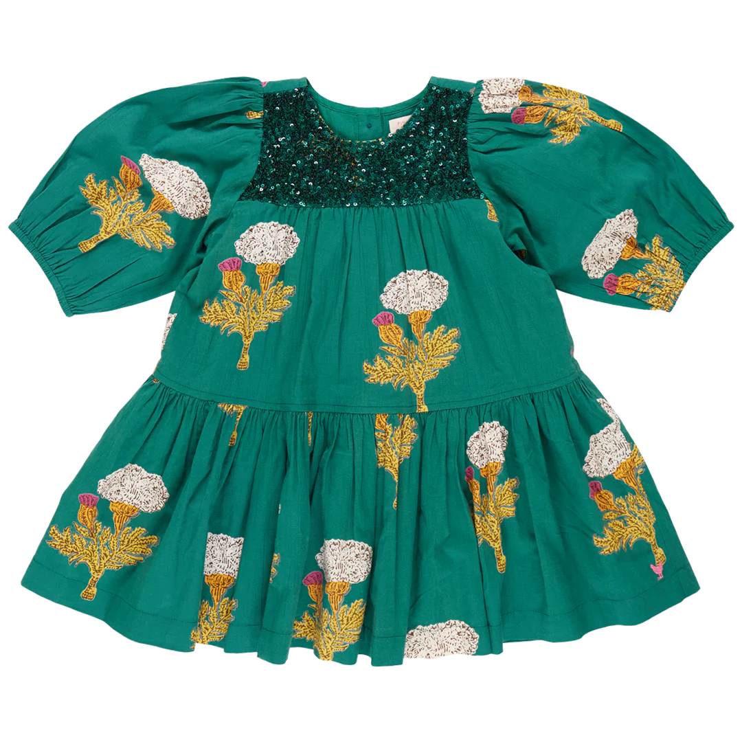 Girls Fiona Dress Emerald Marigold