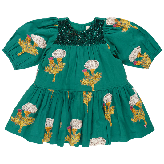 Girls Fiona Dress Emerald Marigold