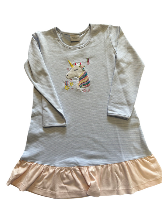 Rainbow Unicorn long sleeve with ruffle trim dress