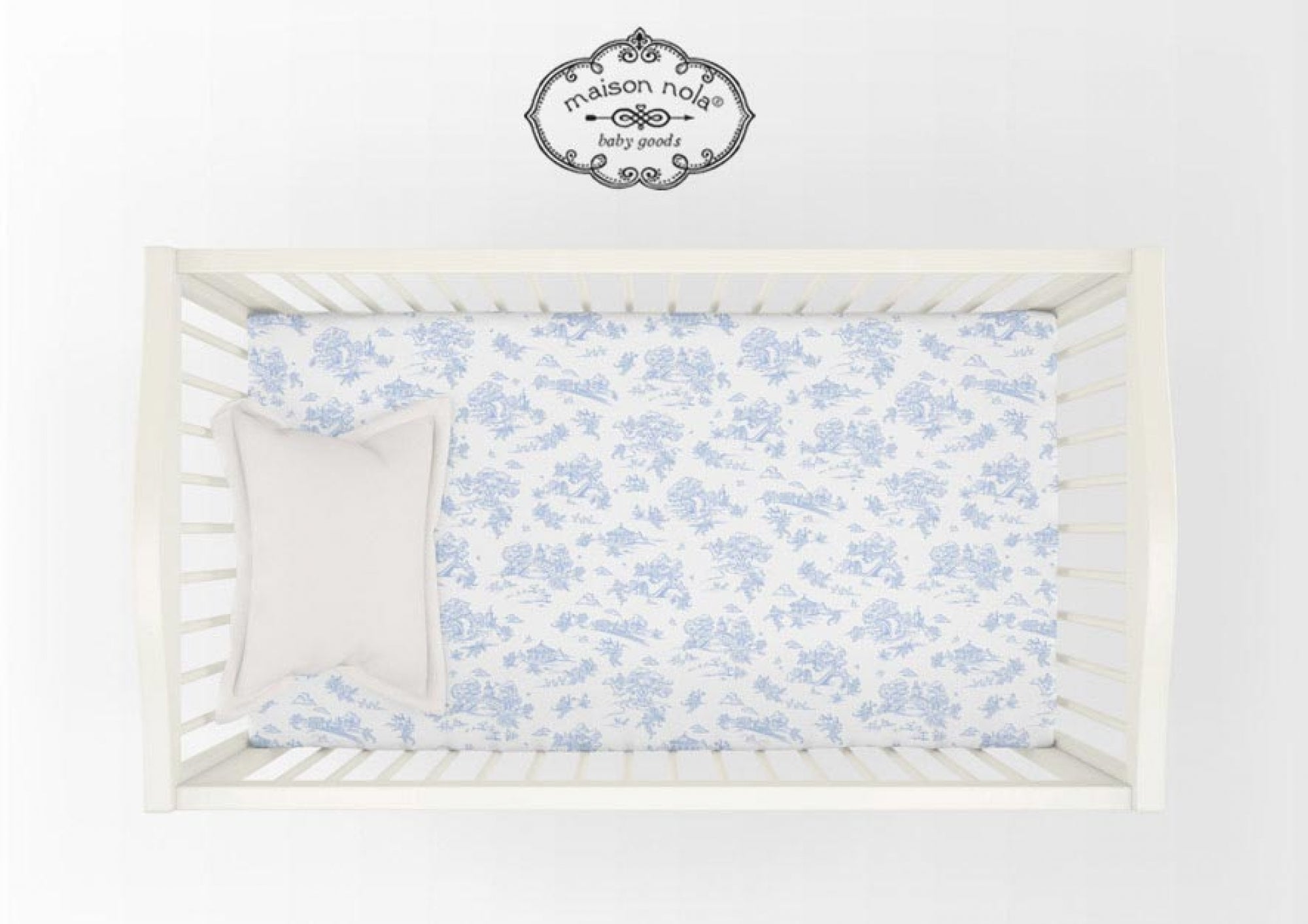 Maison Nola Blue Storyland Toile Crib Fit Sheet