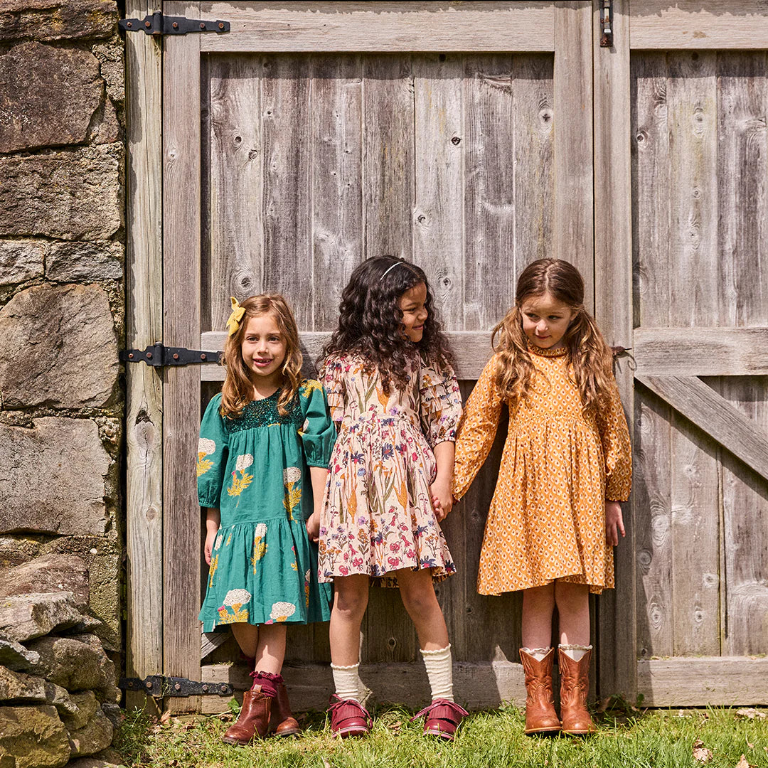 Girls Fiona Dress Emerald Marigold