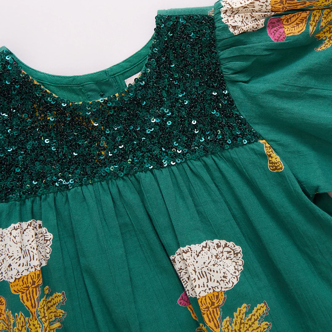 Girls Fiona Dress Emerald Marigold