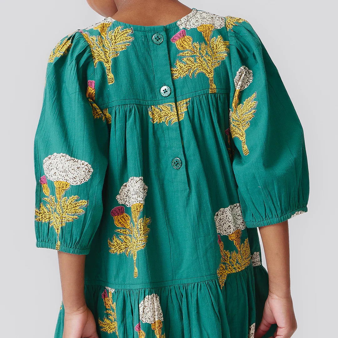 Girls Fiona Dress Emerald Marigold