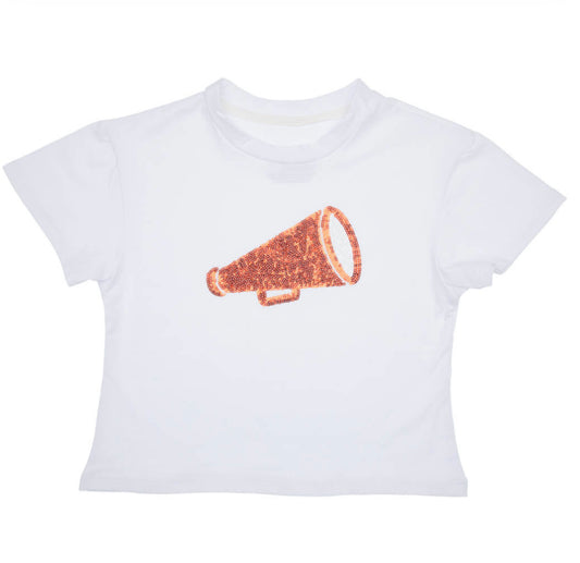 Sequin Megaphone in Orange on Boxy TShirt/Shirt