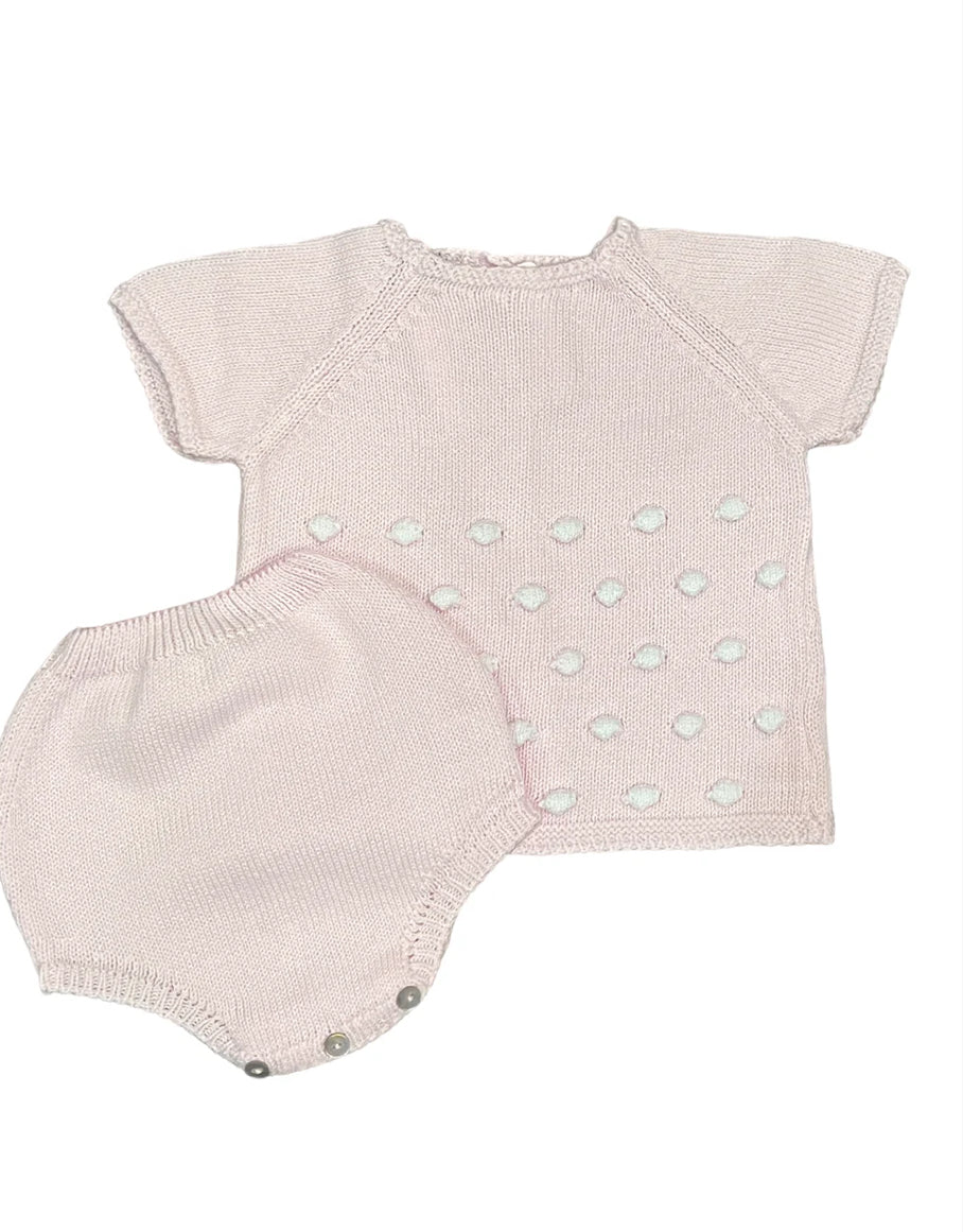 Mi Lucero Pink with white Pom Diaper Set