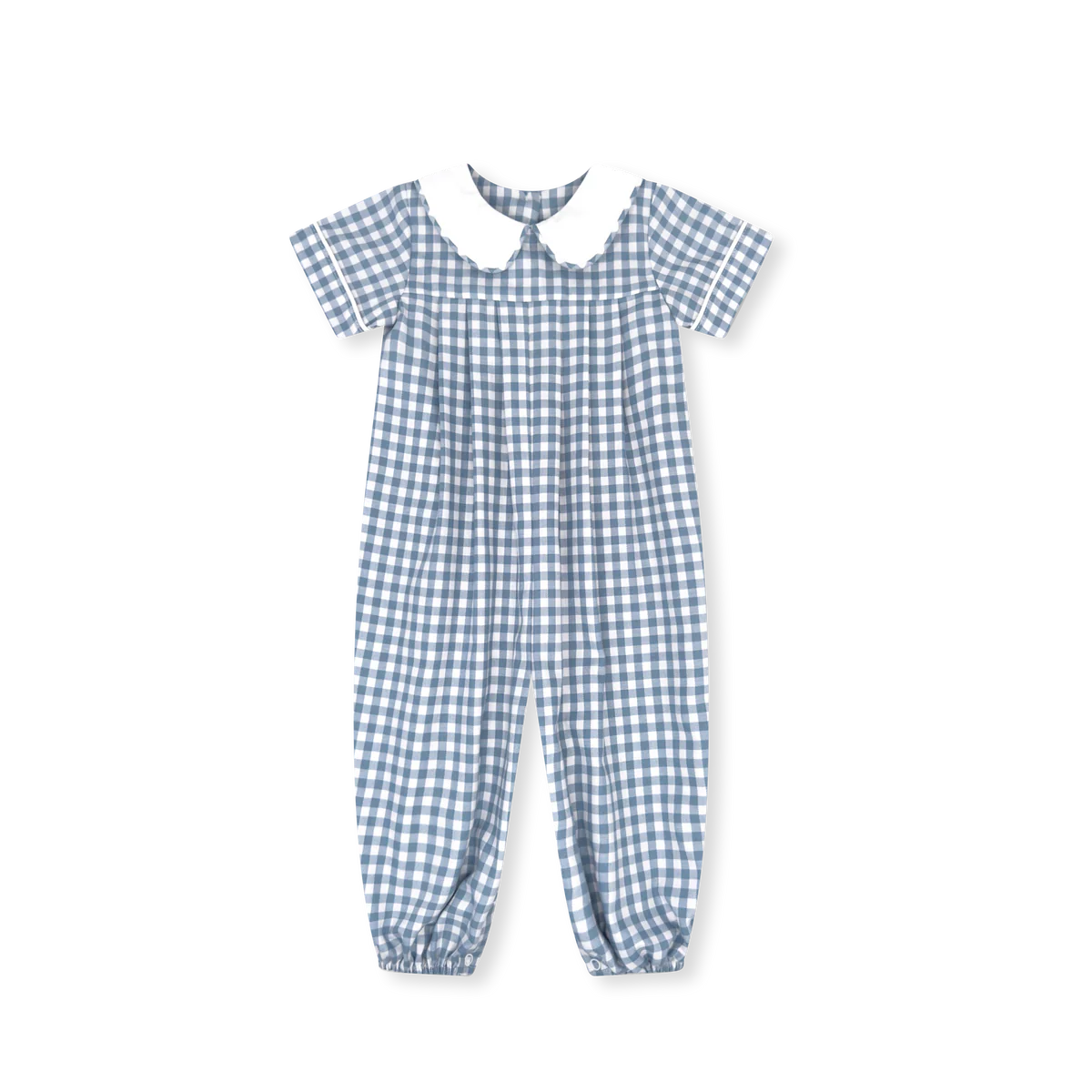 Precious Pleated Romper Stone Blue Check