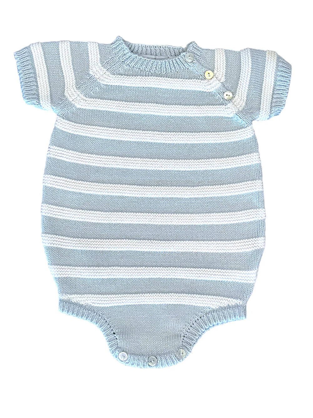 Mi Lucero Striped Short Sleeve Romper in Light Blue with White Stripe