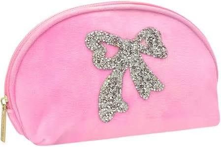 Glitter Bow Oval Cosmetic Bag