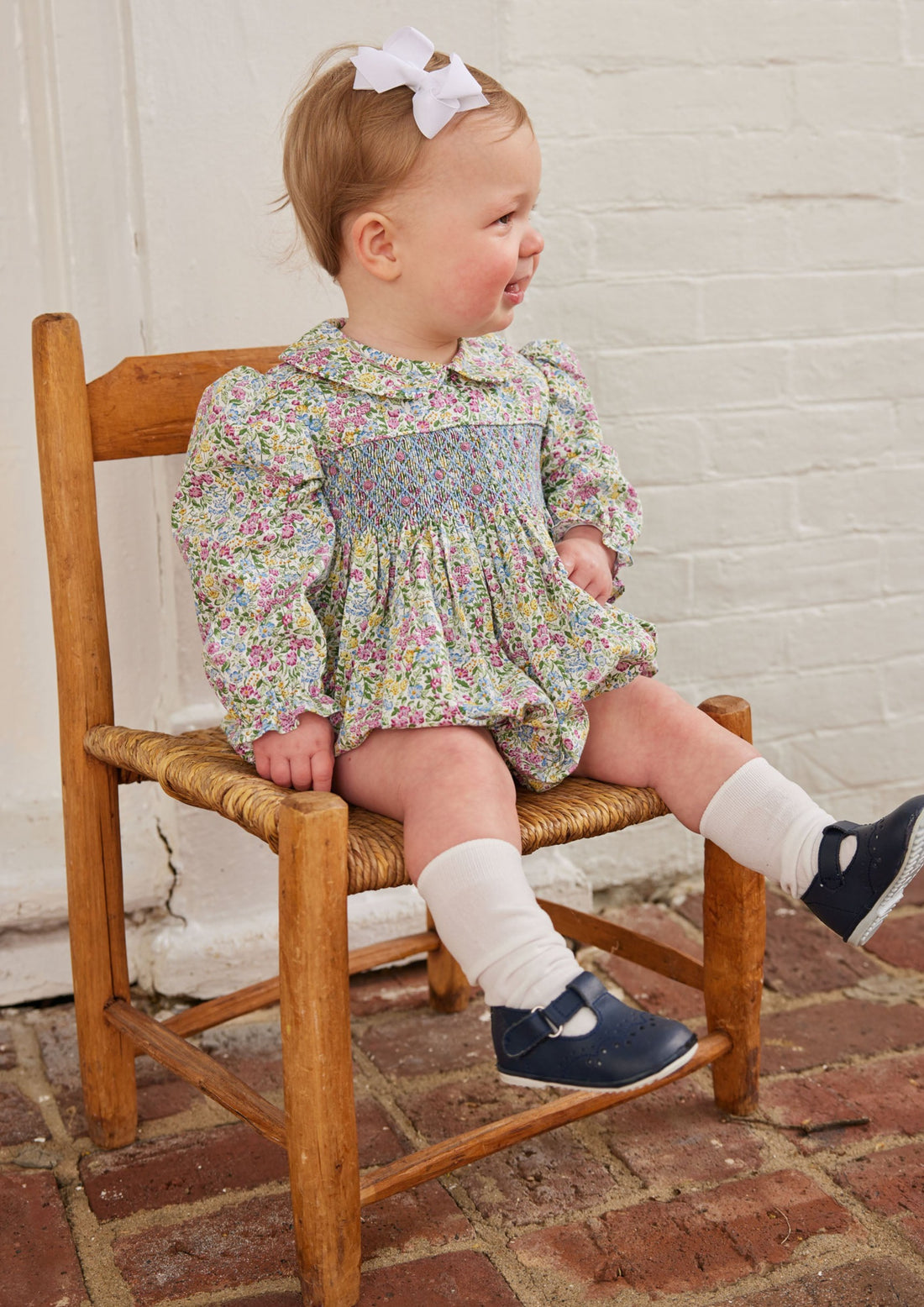 Little English Smocked Charlotte Bubble - Green Gables Floral