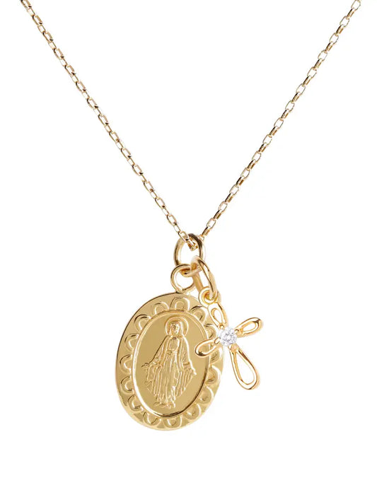 Gold Plated Miraculous Medal Cross Necklace