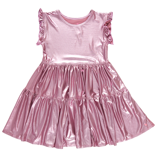 Girls Lame Polly Dress - Light Pink Lame