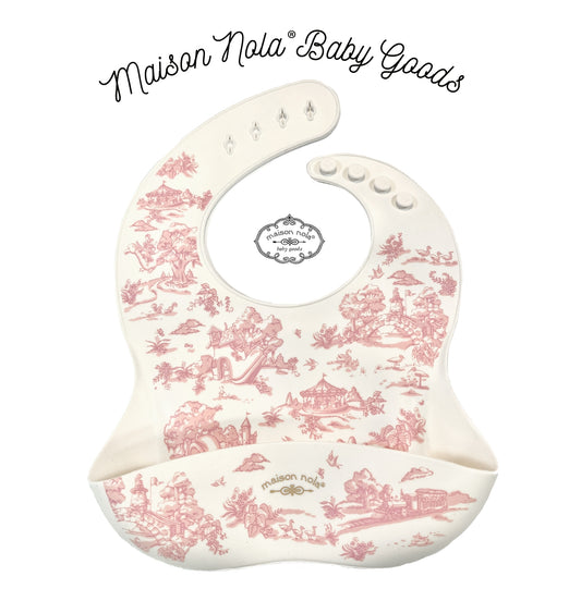 Maison Nola Pink Storyland Toile Silicone Bibs